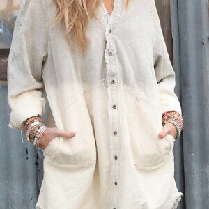 OMBRE DENIM BUTTON DOWN SHIRT DRESS
